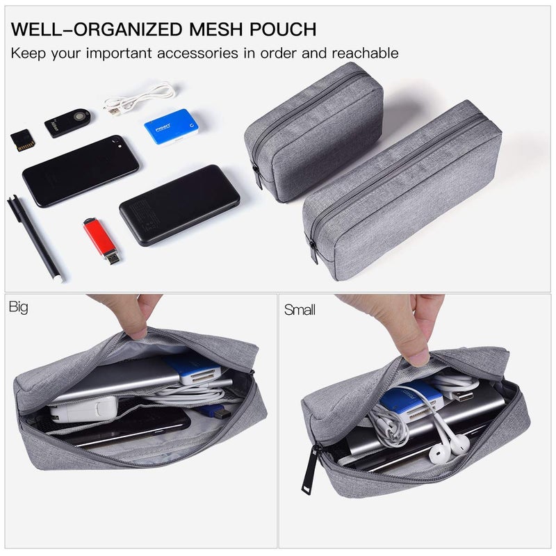 imComor Portable Electronics Accessories Storage Bag, 2PCS Big + Small Carrying Case Travel Cable Organizer Cosmetic Bag Pouch Compatible Hard Drive, Power Bank, Mouse, Laptop Charger, Cellphone, Gray - Image 3